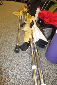 Last year's Color Guard flags and rifles lined up before practice. Photo Credit: Kaitlin Baker-Carr