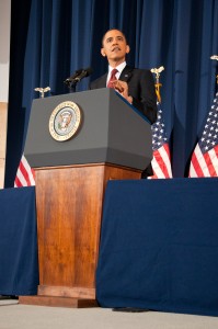 President Barack Obama speaking on military intervention. Photo credit: Wikimedia commons