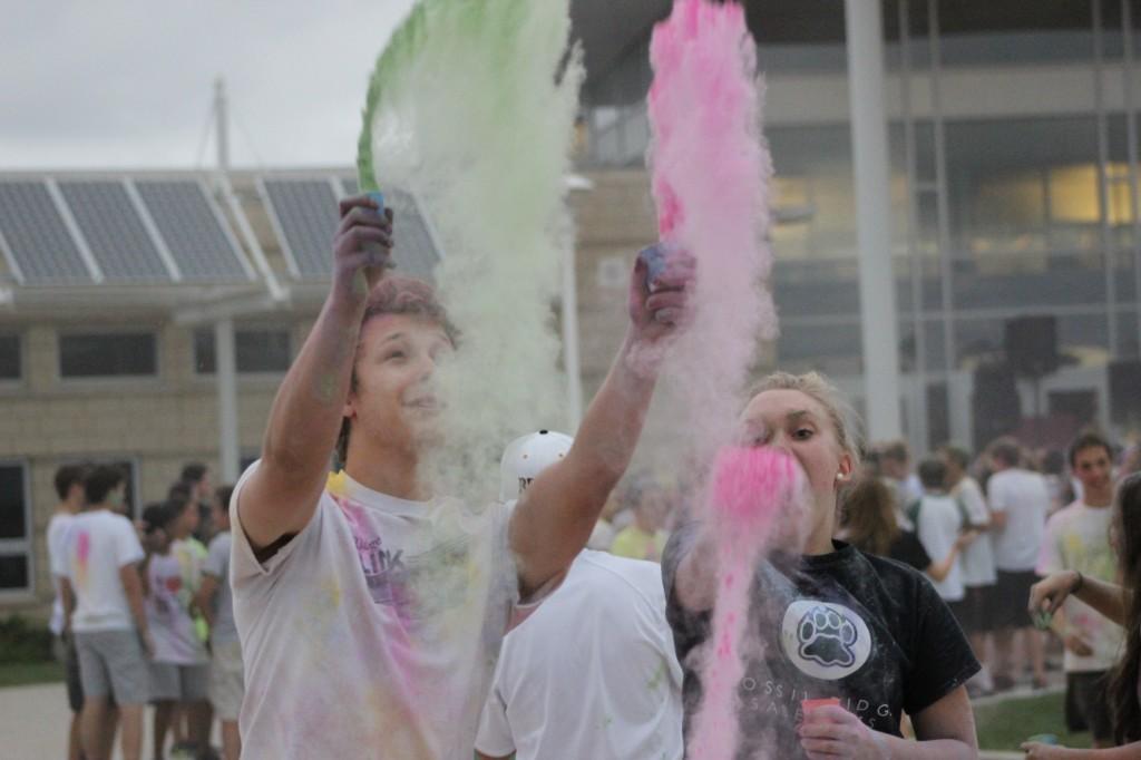 Student Council members playing with the colorful dust. (Photo Credit: Kaitlynn Schmurr)