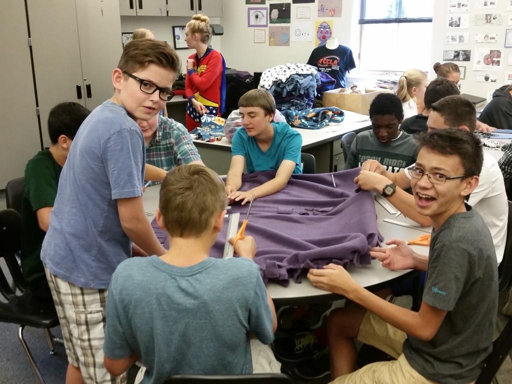 FCCLA members crafting blankets for families. (Photo by Jennifer Stewart)