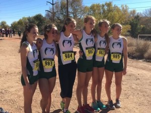 Girls huddle after their race